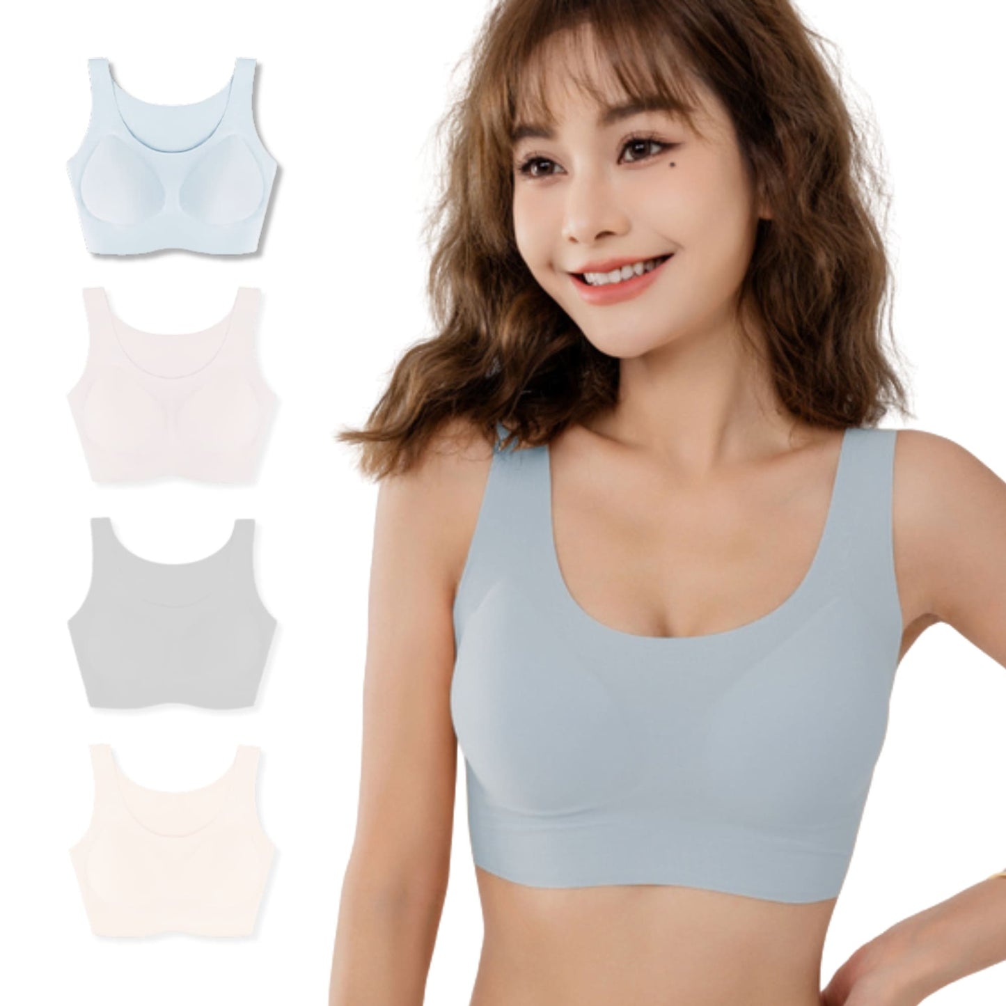 ナイトブラ Uネック ブルー 昼夜兼用 育乳